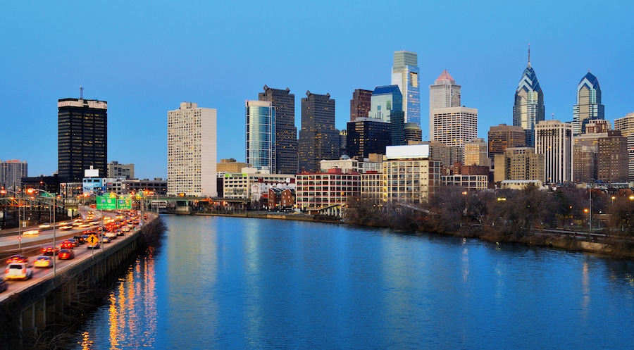 Skyline of downtown Philadelphia, Pennsylvania.