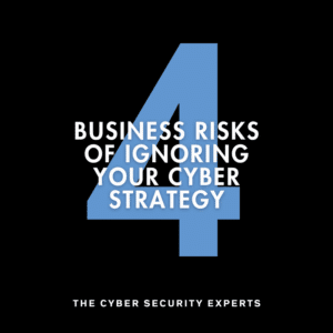 Blog post cover image with text reading: Business Risks of Ignoring Your Cyber Strategy