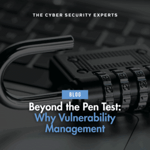 Blog post cover image with text reading: Beyond the Pen Test: Why Vulnerability Management