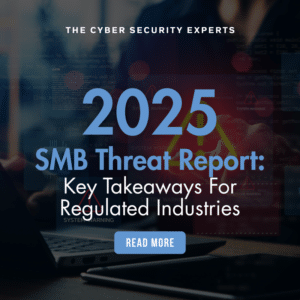 Blog post cover image with text reading: 2025 SMB Threat Report: Key Takeaways For Regulated Industries